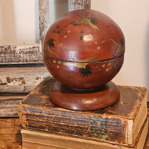 Vintage Japanese Crane String Holder Flying Birds - Hand Painted Round Dispenser - Picture 2 of 10